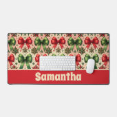 ヴィンテージレトロクリスマススターと弓パターン デスクマット (キーボード&マウス)