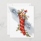 ヴィンテージレトロクリスマスストッキングはがき シーズンポストカード (正面/裏面)