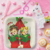 ヴィンテージレトロクリスマスストッキングキッズプレート ペーパープレート (パーティー)