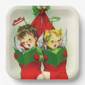 ヴィンテージレトロクリスマスストッキングキッズプレート ペーパープレート (正面)