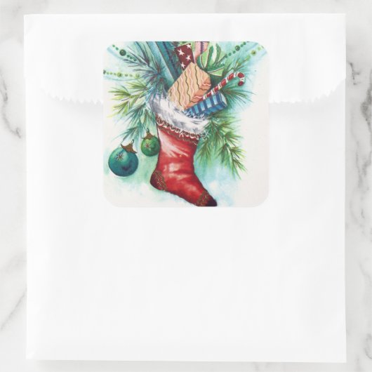 ヴィンテージレトロクリスマスストッキングホリデーシール スクエアシール (バッグ)