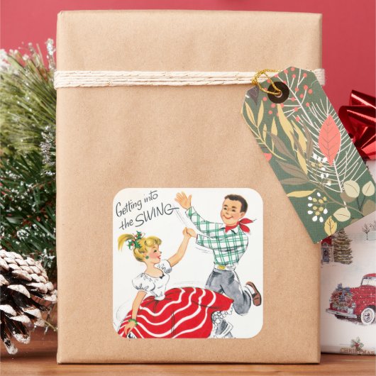 ヴィンテージレトロクリスマスダンスパーティーシール スクエアシール (クリスマス)