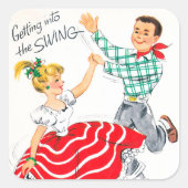 ヴィンテージレトロクリスマスダンスパーティーシール スクエアシール (正面)