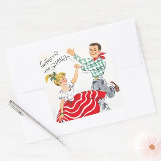 ヴィンテージレトロクリスマスダンスパーティーシール スクエアシール (封筒)