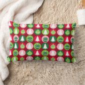 ヴィンテージレトロクリスマスツリーとオーナメント ランバークッション (ブランケット)