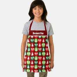 ヴィンテージレトロクリスマスツリーと弓キッズ エプロン