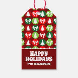 ヴィンテージレトロクリスマスツリーと弓パターン ギフトタグ