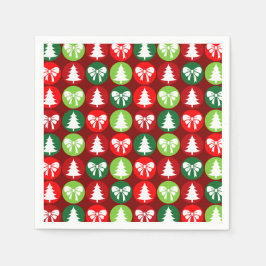 ヴィンテージレトロクリスマスツリーと弓パターン スタンダードカクテルナプキン
