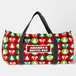 ヴィンテージレトロクリスマスツリーと弓パターン ダッフルバッグ