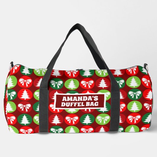 ヴィンテージレトロクリスマスツリーと弓パターン ダッフルバッグ (正面)