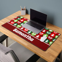 ヴィンテージレトロクリスマスツリーと弓パターン デスクマット