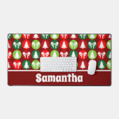 ヴィンテージレトロクリスマスツリーと弓パターン デスクマット (キーボード&マウス)