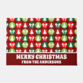 ヴィンテージレトロクリスマスツリーと弓パターン ドアマット (正面)