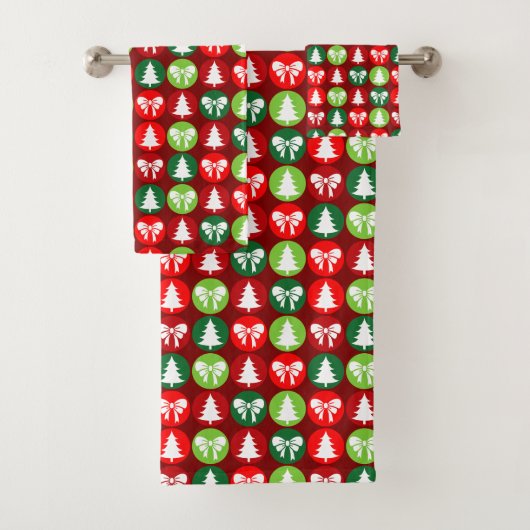 ヴィンテージレトロクリスマスツリーと弓パターン バスタオルセット (インサイチュ)