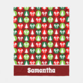 ヴィンテージレトロクリスマスツリーと弓パターン フリースブランケット (正面)