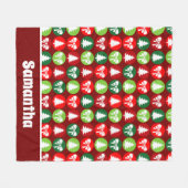 ヴィンテージレトロクリスマスツリーと弓パターン フリースブランケット (正面(横))