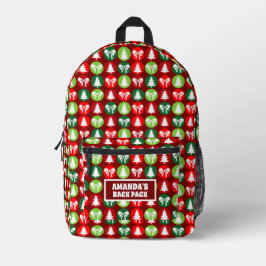 ヴィンテージレトロクリスマスツリーと弓パターン プリントバックパック