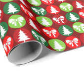 ヴィンテージレトロクリスマスツリーと弓パターン ラッピングペーパー (ロールコーナー)