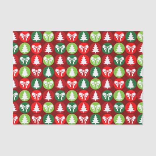 ヴィンテージレトロクリスマスツリーと弓パターン 薄葉紙 (正面)