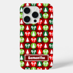 ヴィンテージレトロクリスマスツリーと弓パターン iPhone 15 PROケース