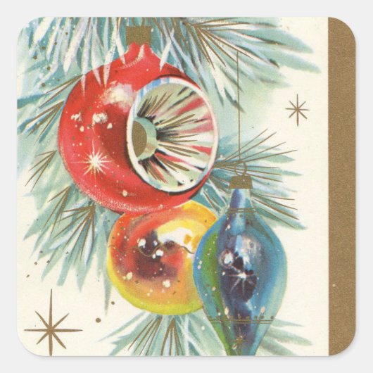ヴィンテージレトロクリスマスツリーオーナメント スクエアシール (正面)