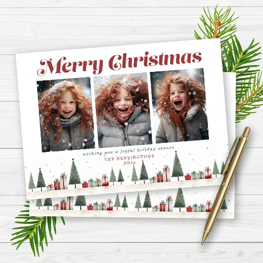 ヴィンテージレトロクリスマスツリーギフトホリデーフォト シーズンカード