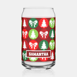 ヴィンテージレトロクリスマスツリーズアンドボウ ガラス缶