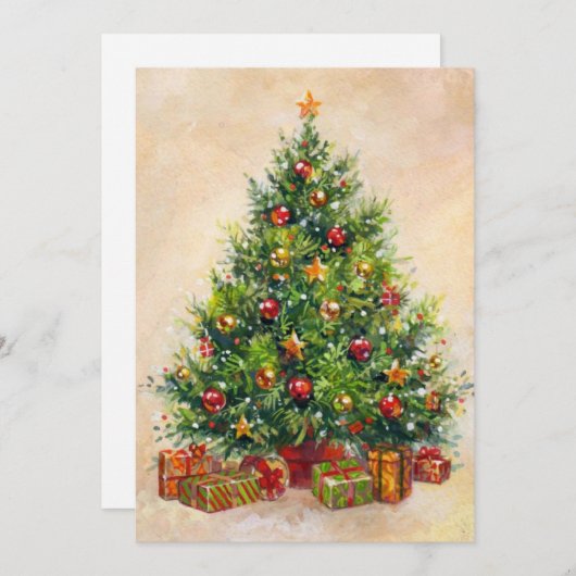 ヴィンテージレトロクリスマスツリーホリデーカード シーズンカード (正面/裏面)
