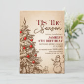 ヴィンテージレトロクリスマスツリー誕生日パーティー 招待状 (スタンド正面)
