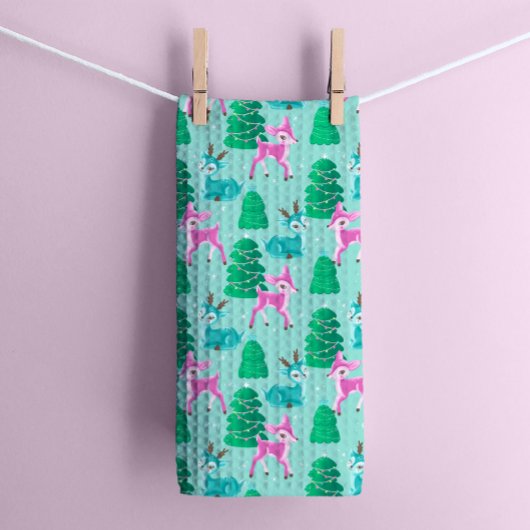 ヴィンテージレトロクリスマストインデアオンアクア キッチンタオル