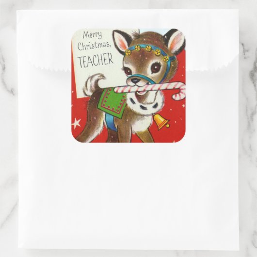 ヴィンテージレトロクリスマストインデア先生シール スクエアシール (バッグ)