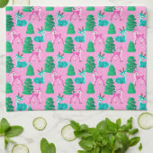 ヴィンテージレトロクリスマストインデナーオンピンク キッチンタオル (折り畳み)