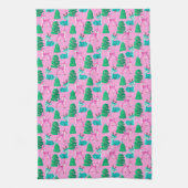 ヴィンテージレトロクリスマストインデナーオンピンク キッチンタオル (縦)