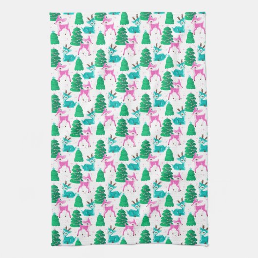 ヴィンテージレトロクリスマストインデナーオンホワイト キッチンタオル (縦)