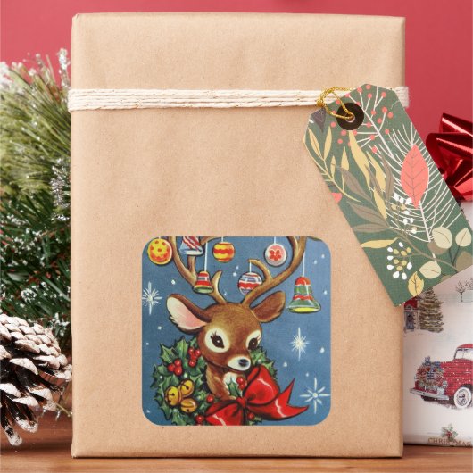 ヴィンテージレトロクリスマストインデナーホリデーステッカー スクエアシール (クリスマス)