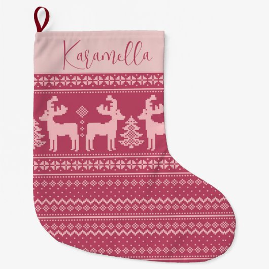 ヴィンテージレトロクリスマストナディアセーターの模様 ラージクリスマスストッキング (正面)