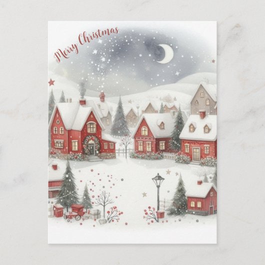 ヴィンテージレトロクリスマスハウスin雪はがき ポストカード (正面)