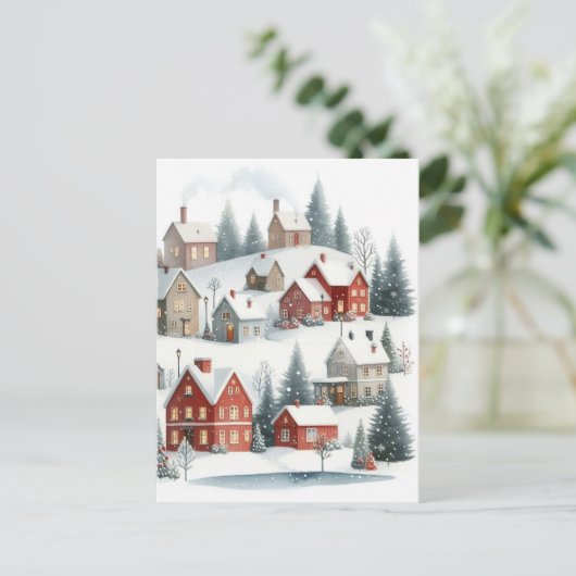 ヴィンテージレトロクリスマスハウスin雪はがき ポストカード (スタンド正面)