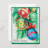 ヴィンテージレトロクリスマスバルブスホリディポストカード シーズンポストカード (正面/裏面)