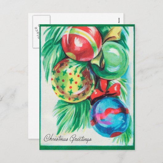 ヴィンテージレトロクリスマスバルブスホリディポストカード シーズンポストカード (正面/裏面)