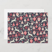 ヴィンテージレトロクリスマスパターン シーズンポストカード (正面/裏面)