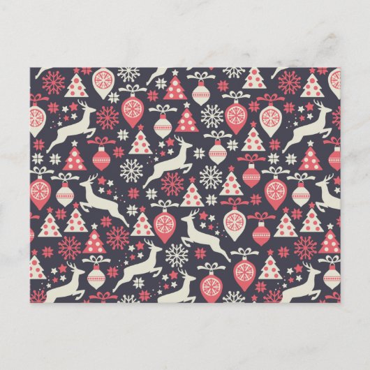 ヴィンテージレトロクリスマスパターン シーズンポストカード (正面)