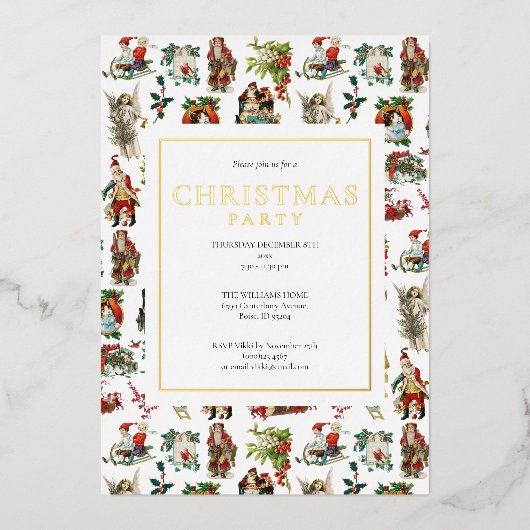 ヴィンテージレトロクリスマスパーティー金ゴールド 箔シーズンカード (正面)