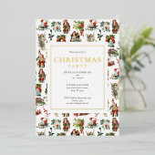 ヴィンテージレトロクリスマスパーティー金ゴールド 箔シーズンカード (立ち正面)