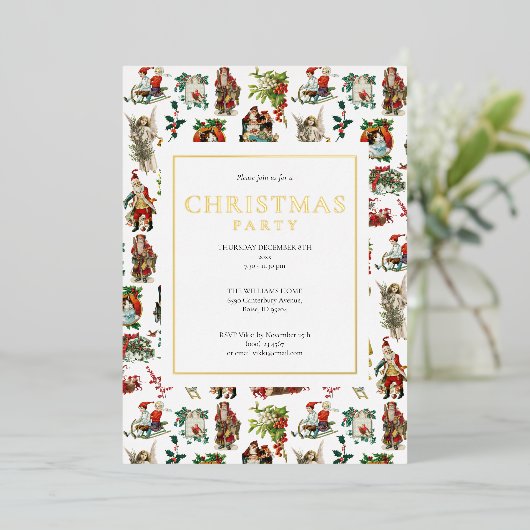 ヴィンテージレトロクリスマスパーティー金ゴールド 箔シーズンカード (立ち正面)