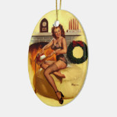 ヴィンテージレトロクリスマスピンアップガール セラミックオーナメント (左)