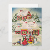 ヴィンテージレトロクリスマスファミリーギャザリングホリデイC シーズンカード (正面/裏面)