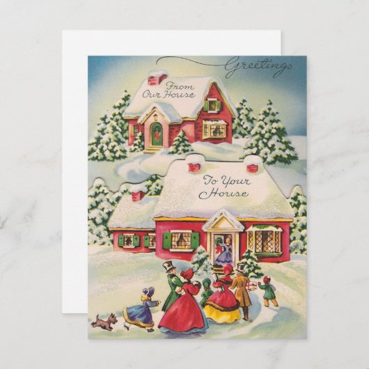 ヴィンテージレトロクリスマスファミリーギャザリングホリデイC シーズンカード (正面/裏面)