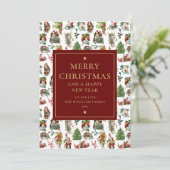 ヴィンテージレトロクリスマスブルゴーニュ金ゴールド写真 シーズンカード (スタンド正面)