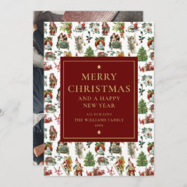 ヴィンテージレトロクリスマスブルゴーニュ金ゴールド写真 シーズンカード